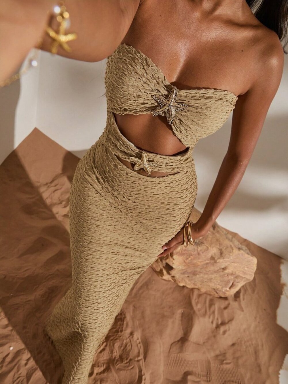 Apricot Sexy Knit Fitted Women's Dress